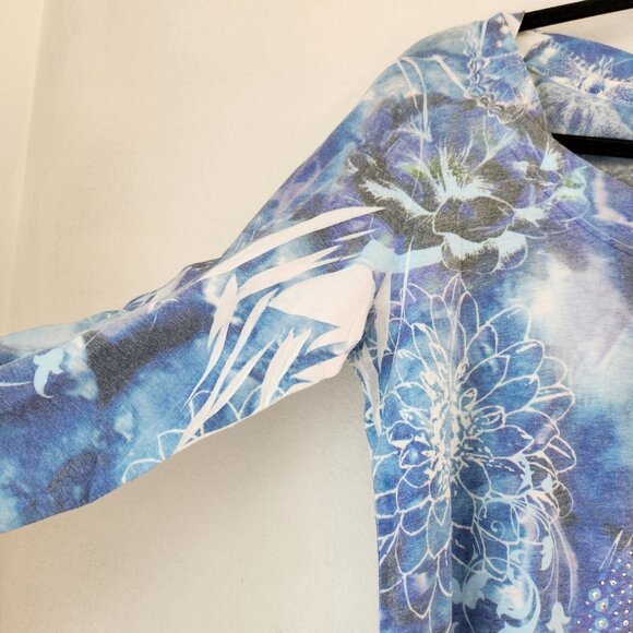 Chico's Floral Blouse Top Shirt Y2K Burnout 90s Lightweight Embellished Size M - Picture 4 of 6